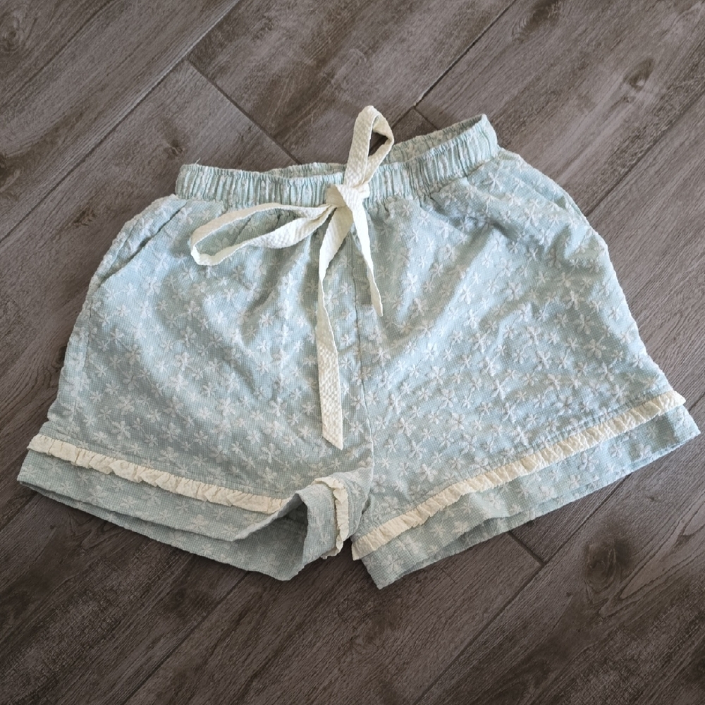 Rareraw Light Blue Green Embroided Patterned Shorts SZ Medium